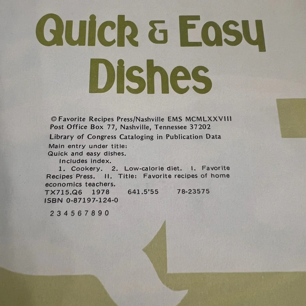 Vtg‎ 1978 Quick & Easy Dishes Cookbook Home Economics Teachers Revised Edition